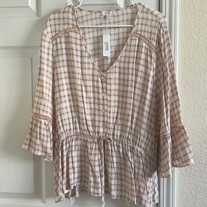 Pink plaid spring blouse